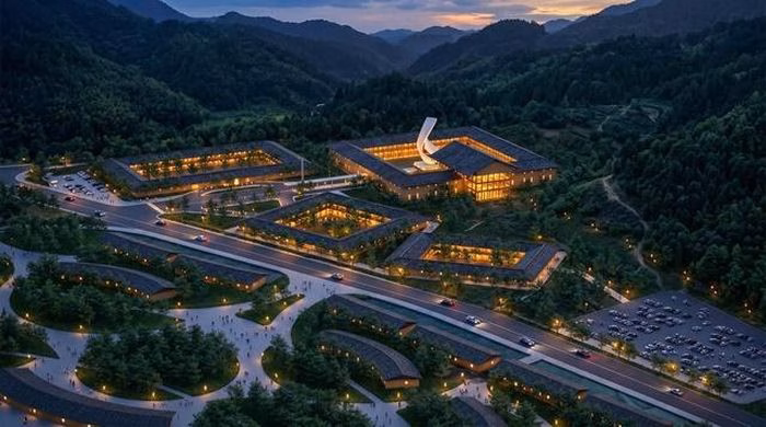 Một góc nhìn toàn cảnh về tổ hợp cáp treo, hứa hẹn trở thành điểm nhấn kiến trúc mới của tỉnh Điện Biên.
